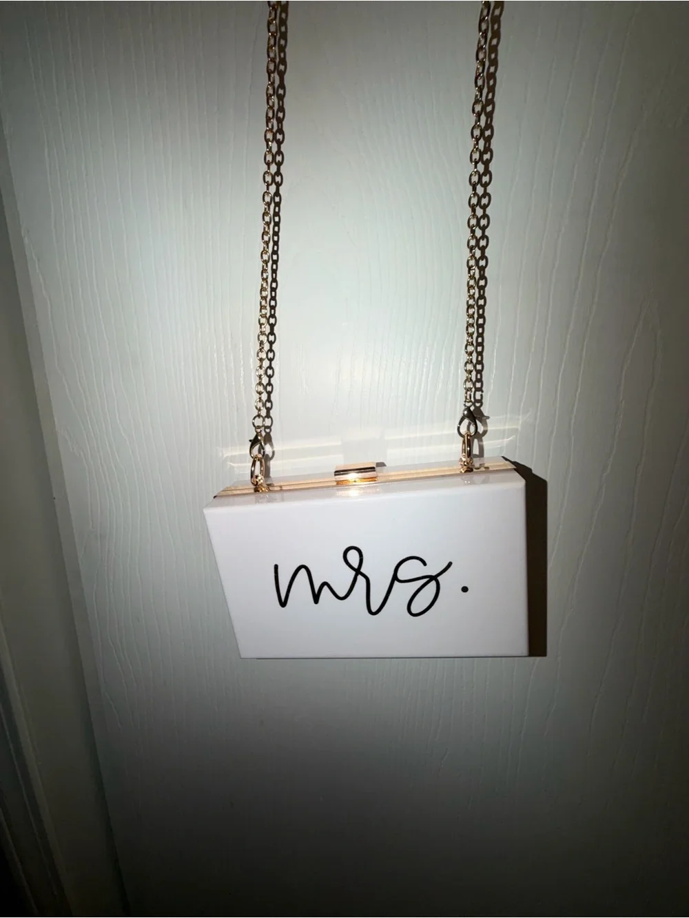 Mrs. White Acrylic Box Clutch with Gold Chain